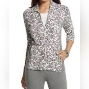 Chico’s Zenergy cotton cashmere animal print sweater jacket